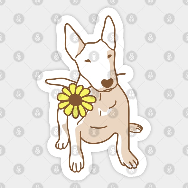 Bull Terrier and Sunflower Sticker by Wlaurence